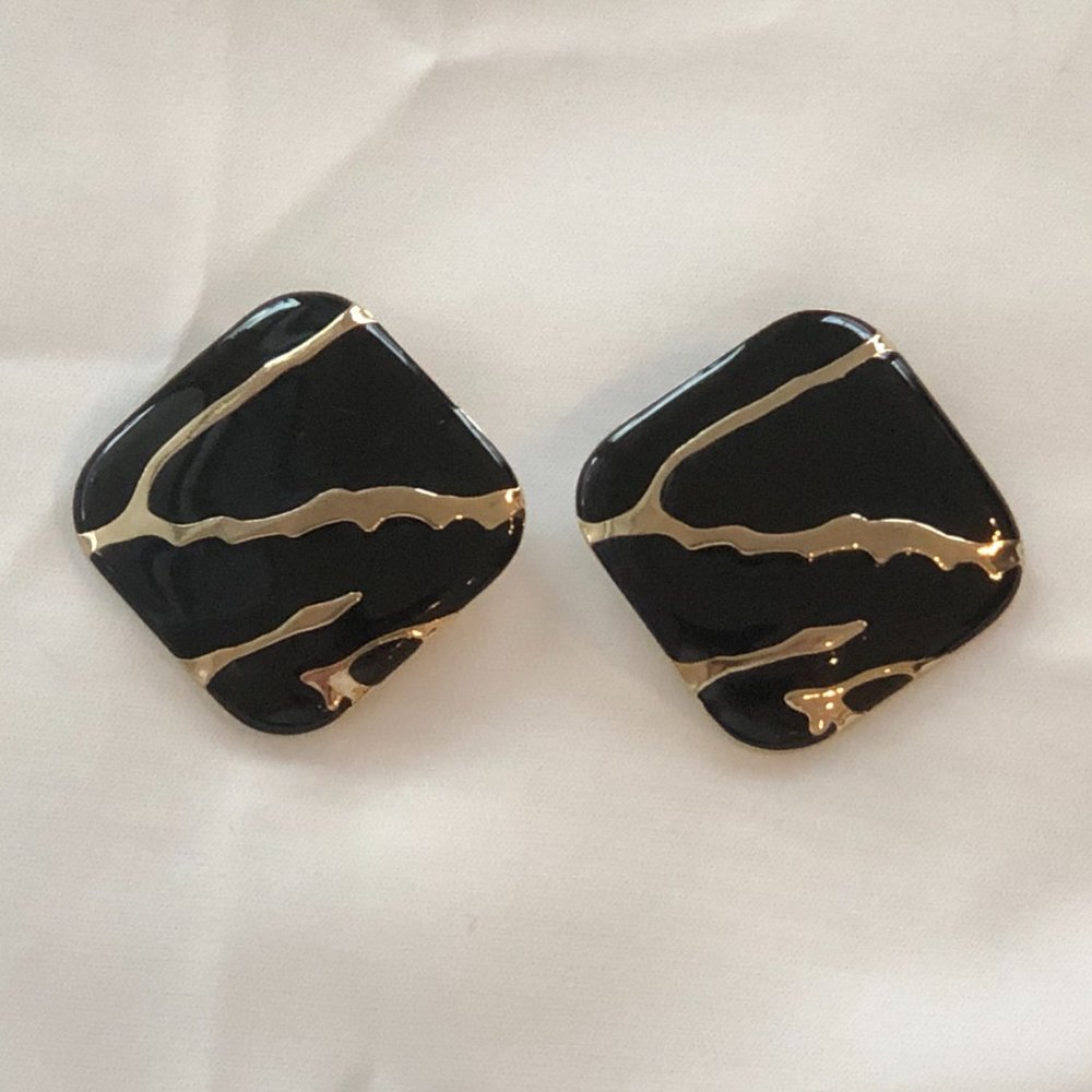 Super Mod Vintage Statement Pierced Earrings Gold… - image 4